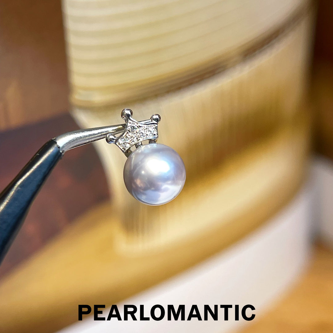 [Fine Jewelry] 18k White Gold Akoya Pearl Silver Blue 7-8mm Crown Pendants