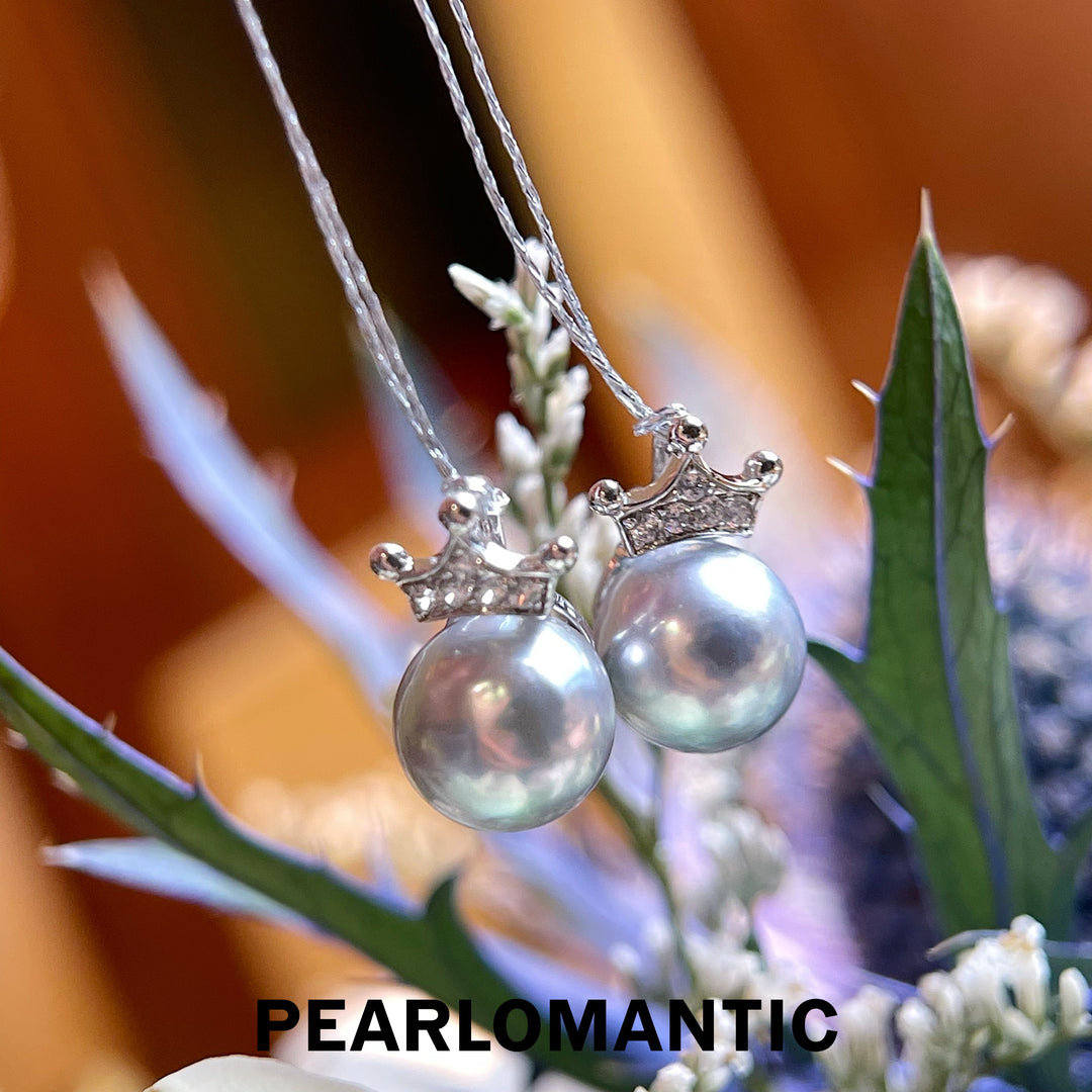 [Fine Jewelry] 18k White Gold Akoya Pearl Silver Blue 7-8mm Crown Pendants
