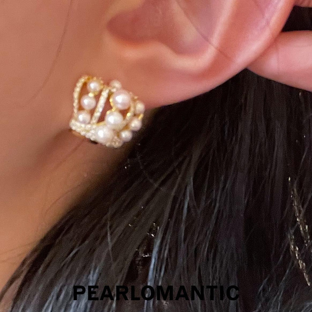 [Fine Jewelry] Akoya Pearl 2-5mm Top level Crown Design Earrings w/ S925 Silver