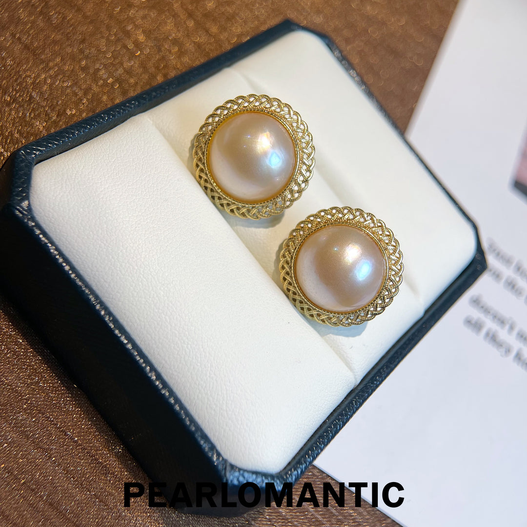 [Sale] Saltwater Mabe Pearl 14-15mm Dusty Rose Earring Studs w/ S925 Silver