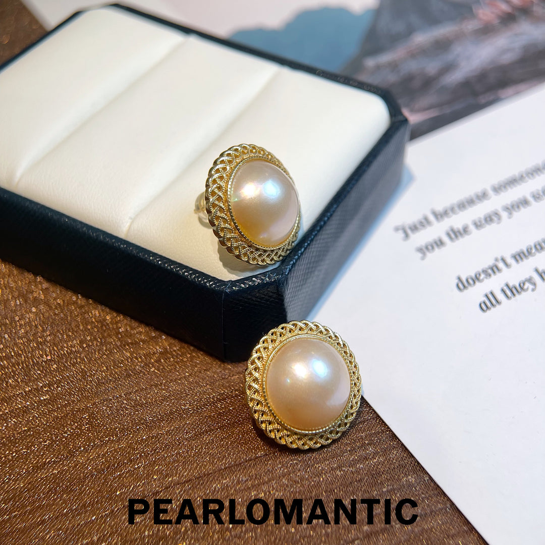 [Sale] Saltwater Mabe Pearl 14-15mm Dusty Rose Earring Studs w/ S925 Silver