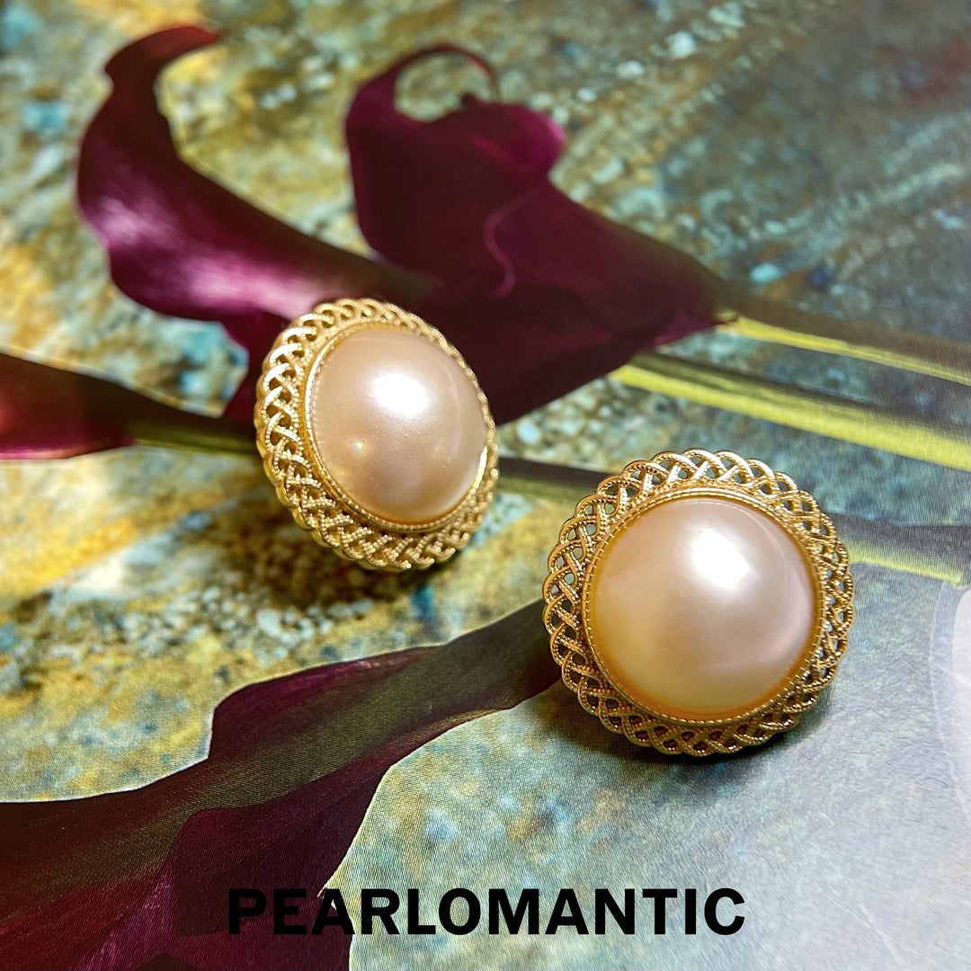 [Sale] Saltwater Mabe Pearl 14-15mm Dusty Rose Earring Studs w/ S925 Silver