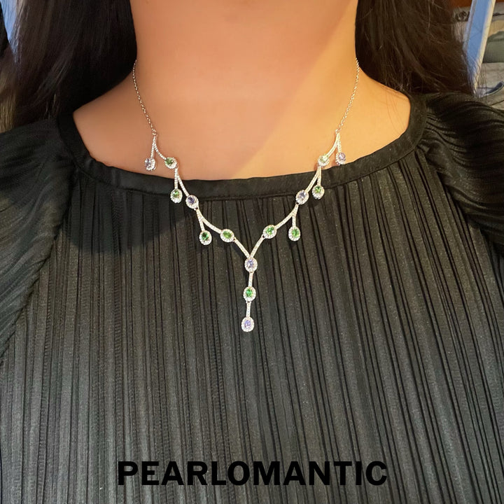 [Designer's Choice] S925 Silver Elegant Twig Necklace with Tsavorite and Tanzanite