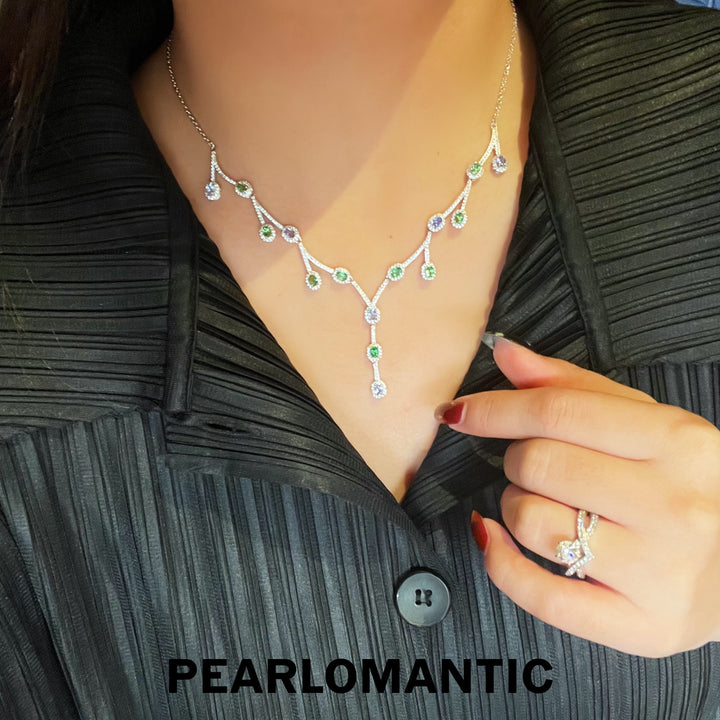 [Designer's Choice] S925 Silver Elegant Twig Necklace with Tsavorite and Tanzanite