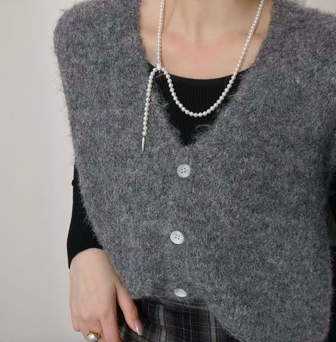 [Everyday Essentials] Freshwater Pearl Silver Serpent Elegance Sweater Chain Necklace