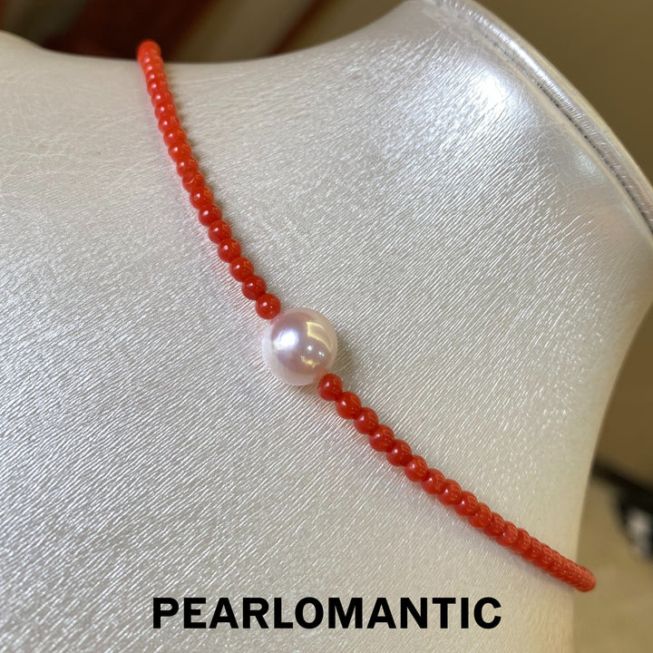 [Fine Jewelry] Hanadama Akoya 8-8.5mm Pearl Top Level Luster Coral Necklace w/ 18k Gold