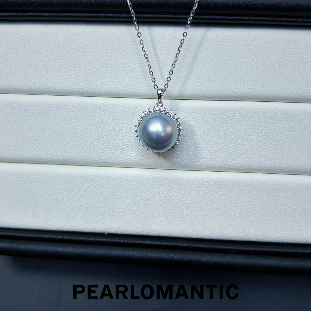 [Fine Jewelry] Tahitian Platinum Grey Pearl 11-12mm Natural Color 4A+ Pendant w/ 14k Gold