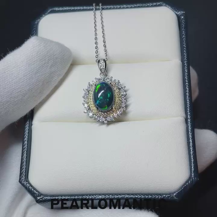 [Fine Jewelry] Black Opal 3.5-4ct Sparkling Pave Setting Style Pendant w/ S925