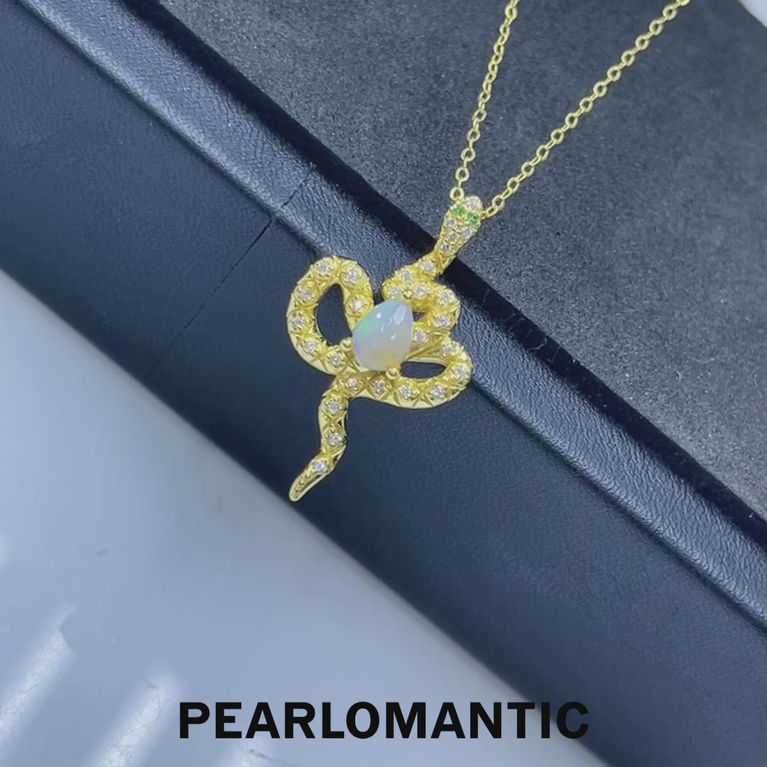 [Designer's Choice] Opal 1ct + Zircon Snake Design Pendant w/ S925 Gold Plated