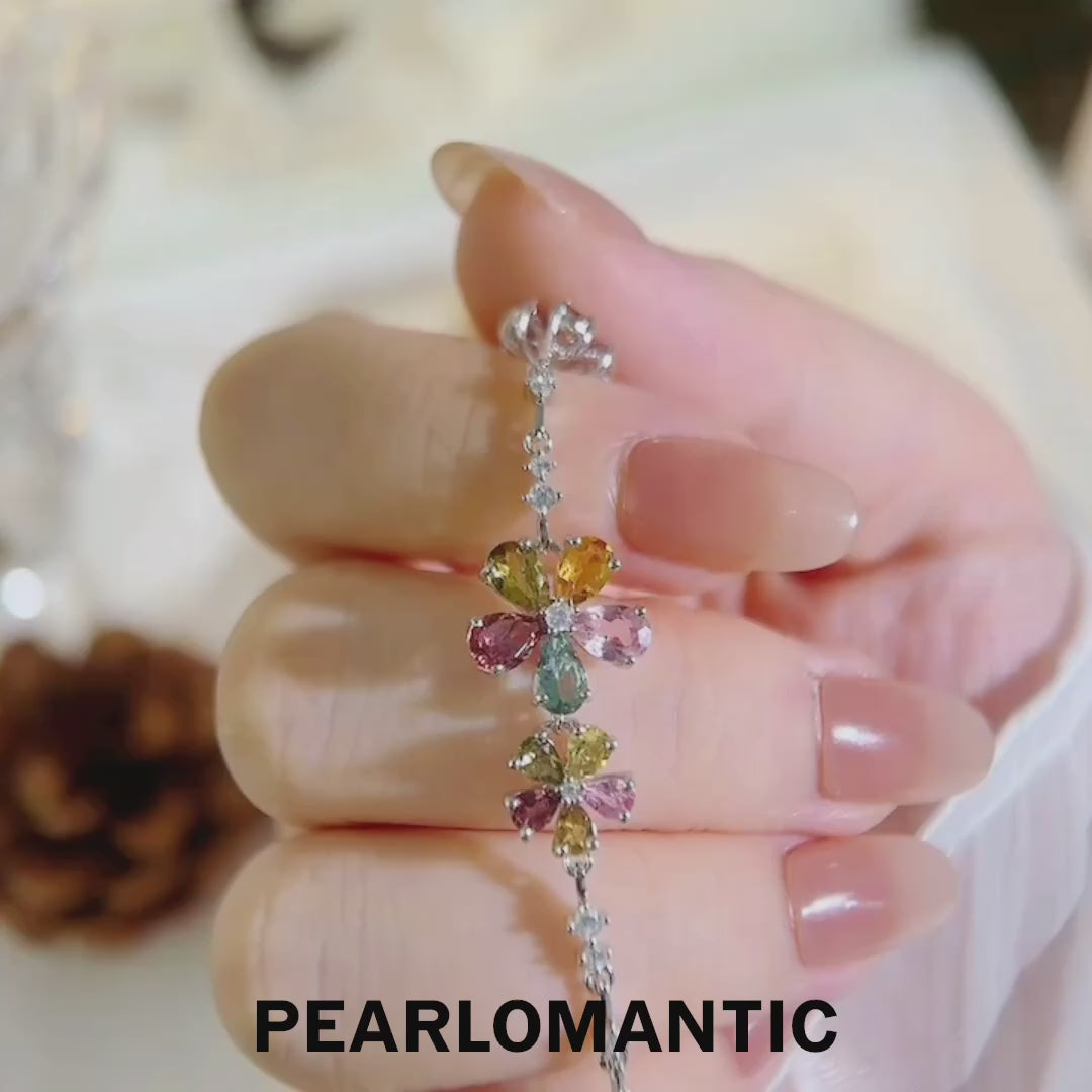 [Designer’s Choice] Rainbow Bloom Natural Tourmaline Flower Bracelet S925