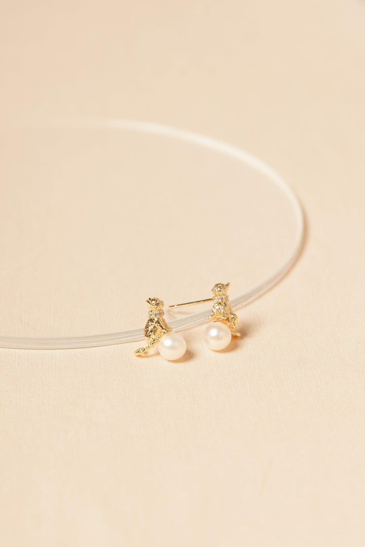 【Everyday Essentials】Meow Kitty Freshwater White Pearls Set - Earring, Pendant, Ring