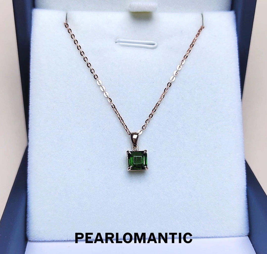 【Fine Jewelry】18k Rose Gold Classic Sqaure Design 1ct 4A Green Tourmaline Pendant