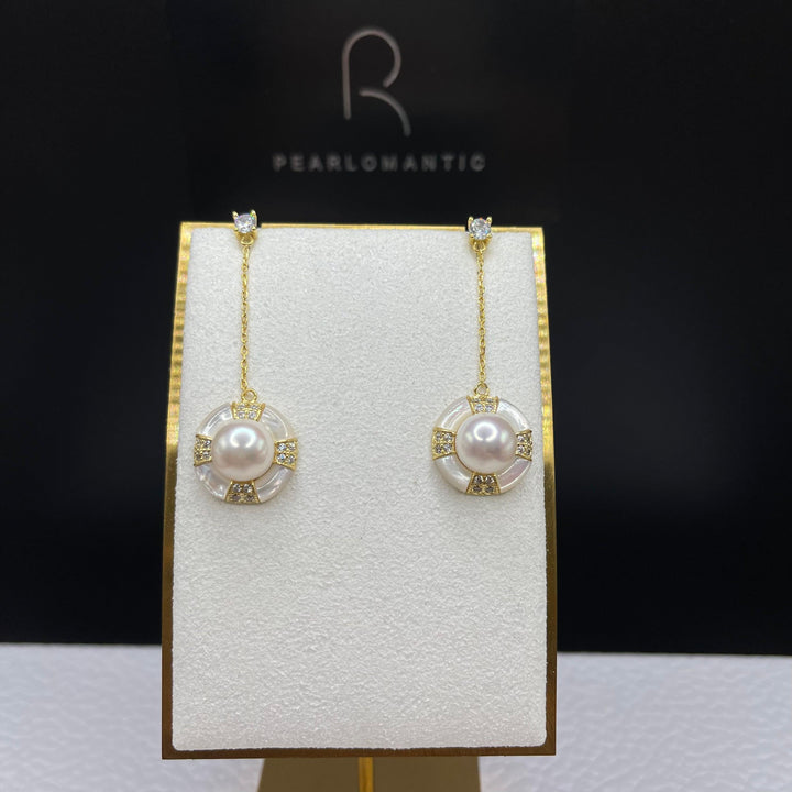【Everyday Essentials】Donut Design Freshwater Pearl Long Earrings w/ Mother of Pearl s925