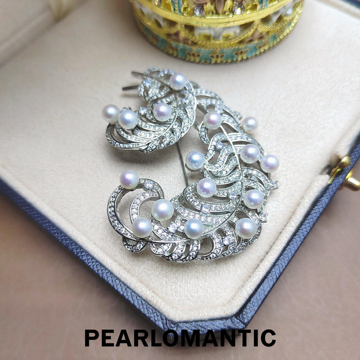[Designer's Choice] Freshwater Pearl 3-5mm Feather Design Brooch w/ 18k Gold Plated