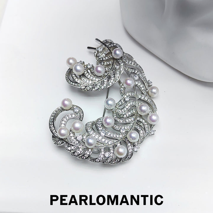 [Designer's Choice] Freshwater Pearl 3-5mm Feather Design Brooch w/ 18k Gold Plated