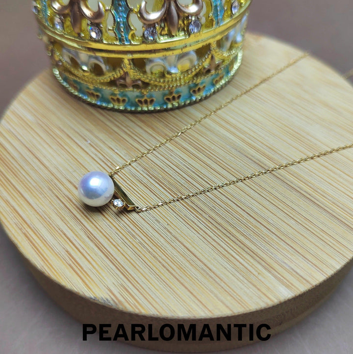 [Fine Jewelry] Akoya Hanadama 7.5mm Diamond Drop Design Pendant w/ 18k Gold