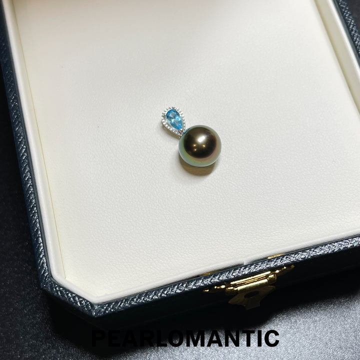 [Fine Jewelry] Tahitian Black Pearl Green Overtone 9.4mm Topaz Pendant w/ 18k Gold