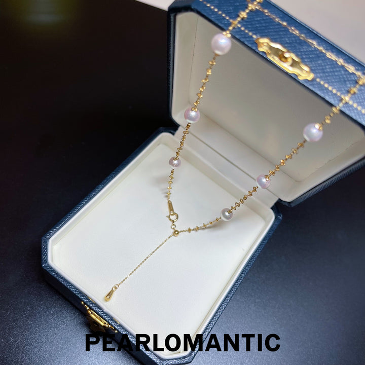 [Fine Jewelry] Japanese Akoya 5.5-6mm Spaced Design Necklace w/ 18k Italy Made Gold Chain