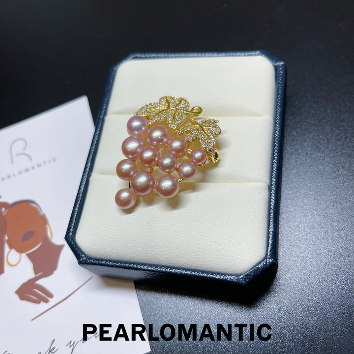 [Everyday Essentials] Freshwater Pearl Multi-Sizes Lil Grape Design Brooch w/ S925