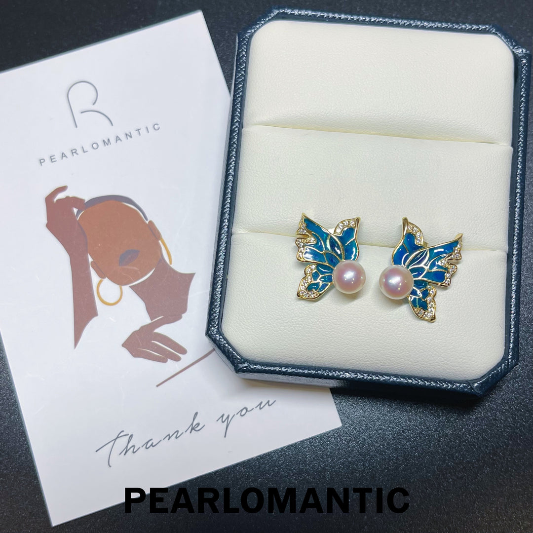 [Everyday Essentials] Freshwater Pearl 7-8mm Butterfly Design Earrings w/ S925