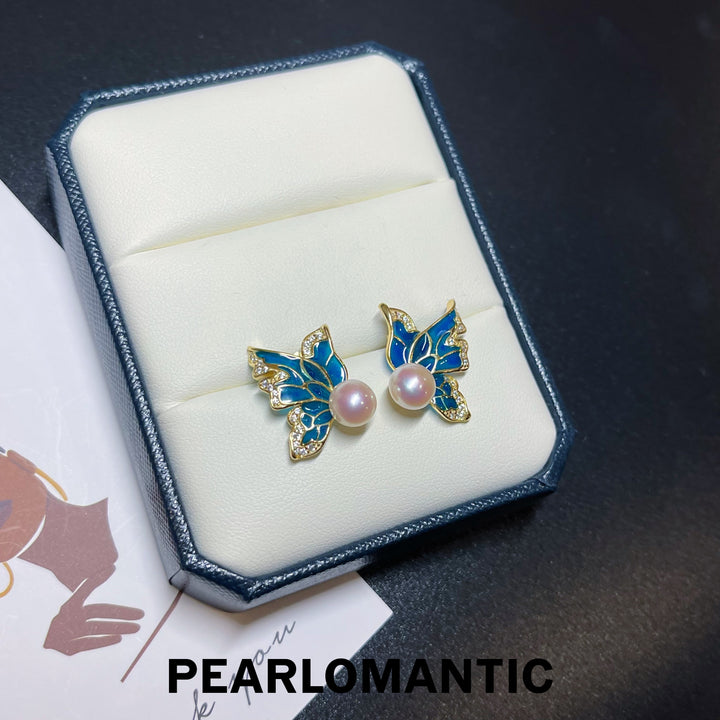 [Everyday Essentials] Freshwater Pearl 7-8mm Butterfly Design Earrings w/ S925
