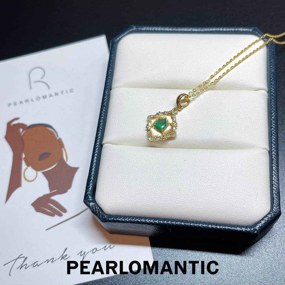 [Fine Jewerly] Emerald Bucherati Style All-Purpose Pendant w/ 18k & Diamond