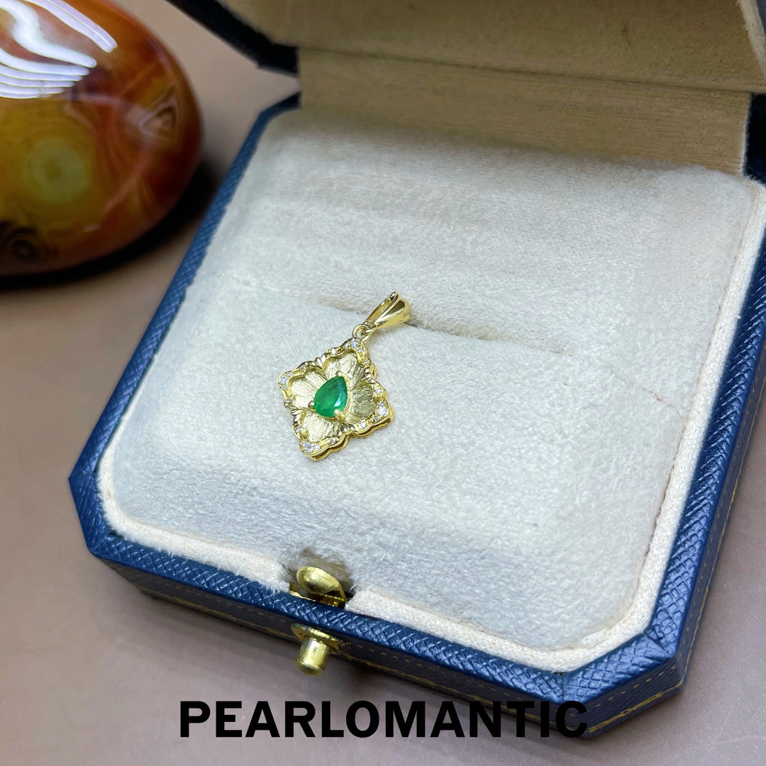 [Fine Jewerly] Emerald Bucherati Style All-Purpose Pendant w/ 18k & Diamond