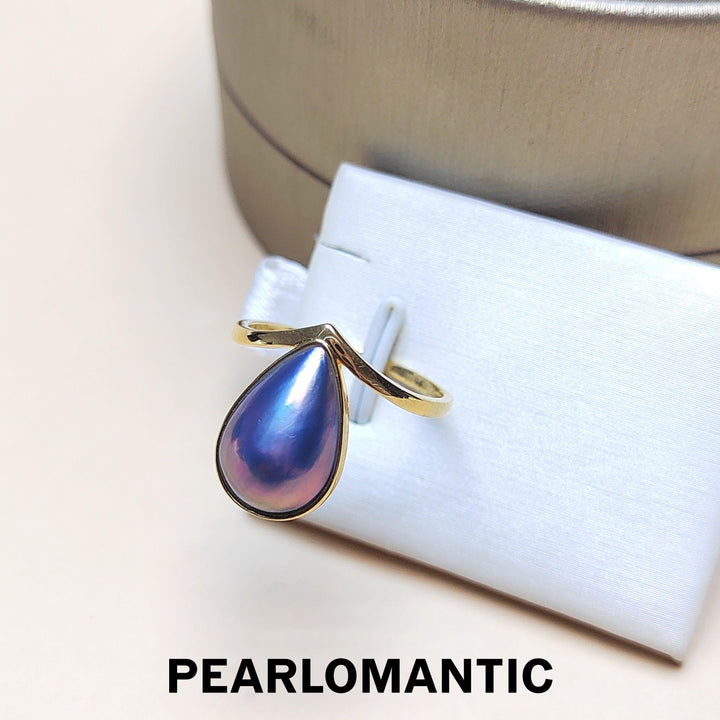 [Fine Jewelry] 18k Japanese Drop Shape 10*14mm Mabe Pearl Ring Size 6.5