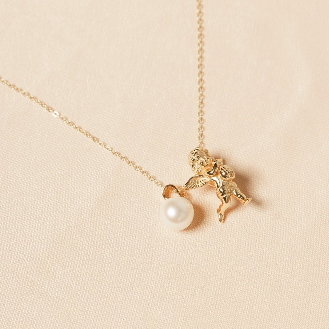 【Everyday Essentials】2 in 1 Lil Angel Freshwater Pearl Pendant with Adjustable Length Chain