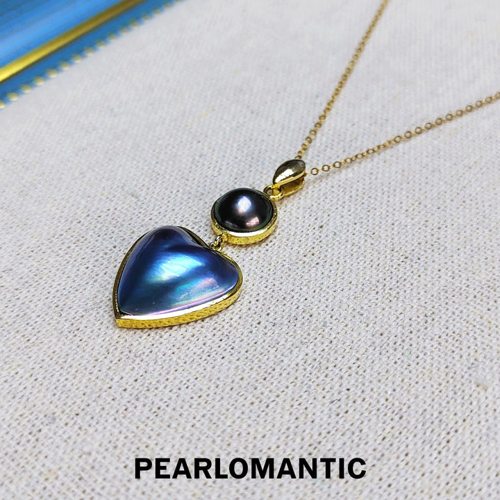 [Designer's Choice] Japanese Heart Shape Mabe w/ Tahitian Black Pearl Mabe Pendant