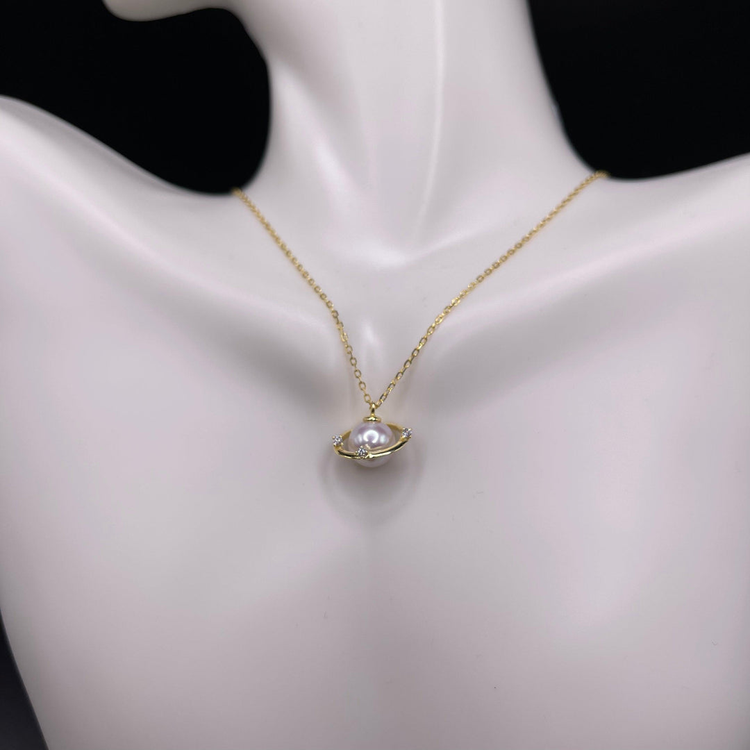 [Designer's Choice] Planet Design w/ Top level Freshwater Pearl Pendant Rare Pinky Tone 5A