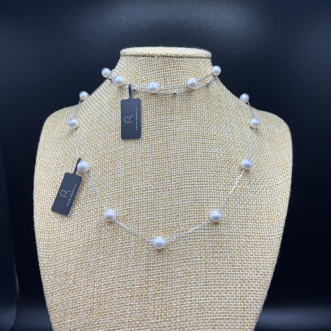 【Everyday Essential】Spaced Freshwater Pearl Necklace & Bracelet & Sets 4A w/ Sterling Silver