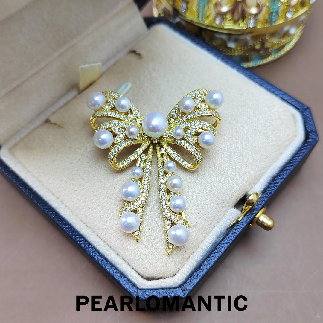 [Designer's Choice] Top Level 3-7mm Freshwater Pearl Bowtie Design Brooch Japanese-Made S925