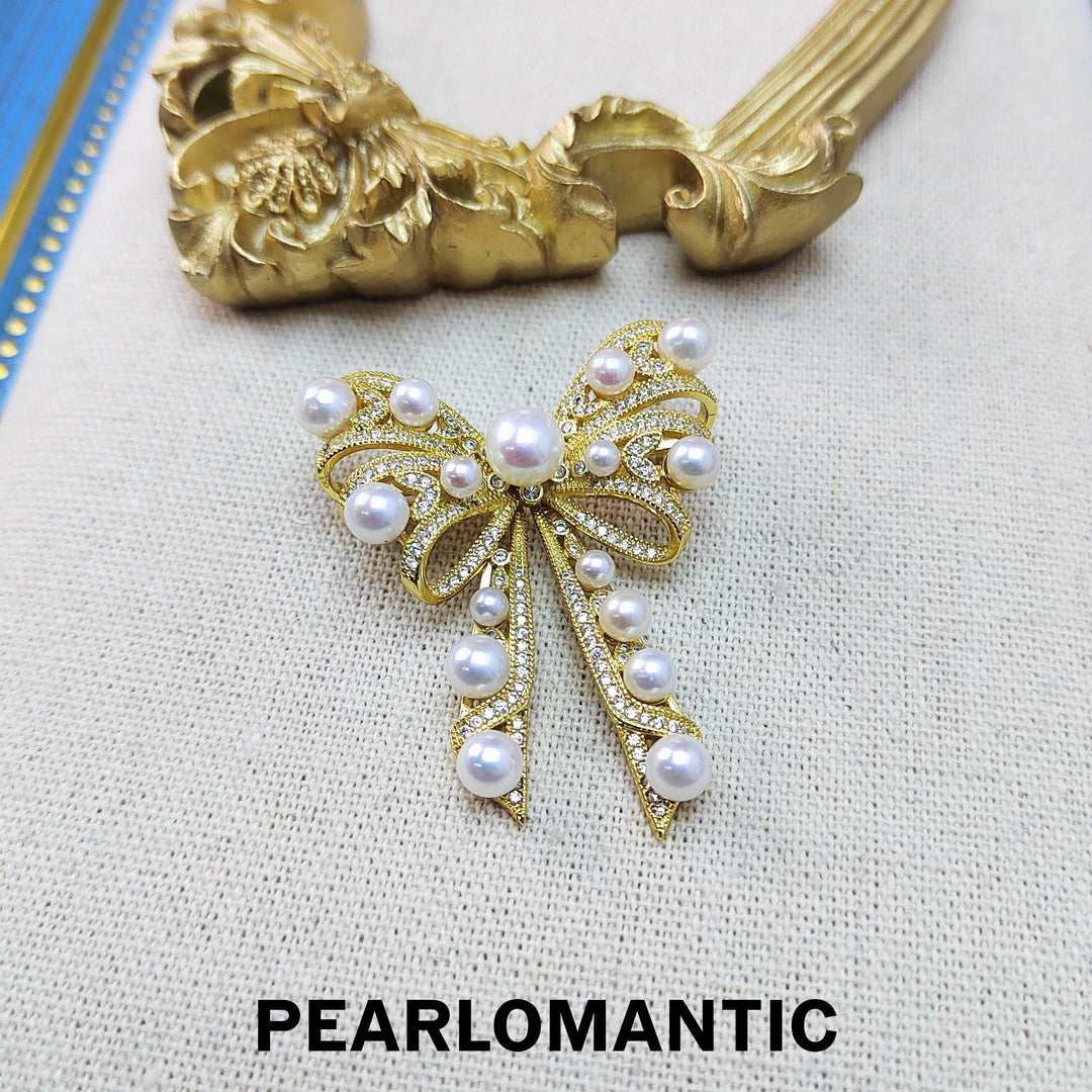 [Designer's Choice] Top Level 3-7mm Freshwater Pearl Bowtie Design Brooch Japanese-Made S925