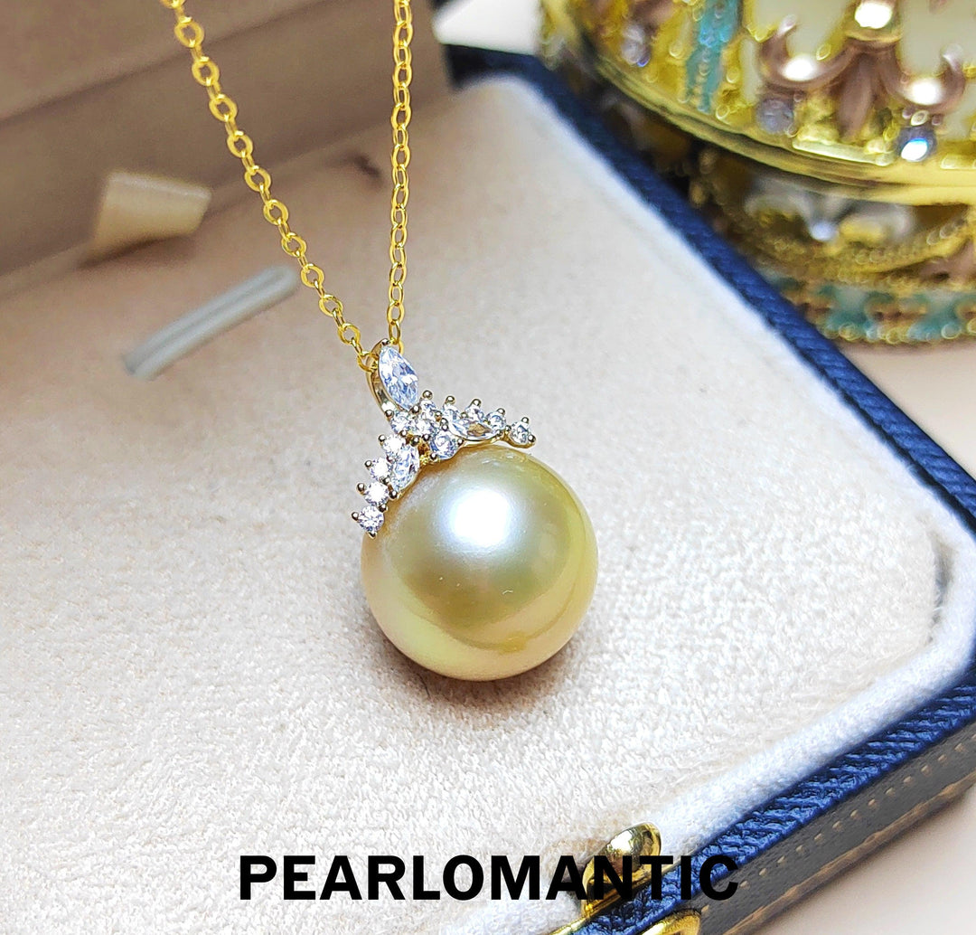 【Fine Jewelry】18k Snow Queen Style Pendant w/ South Sea Golden Pearl 5A 13-14mm