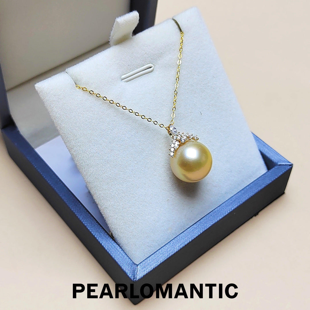 【Fine Jewelry】18k Snow Queen Style Pendant w/ South Sea Golden Pearl 5A 13-14mm